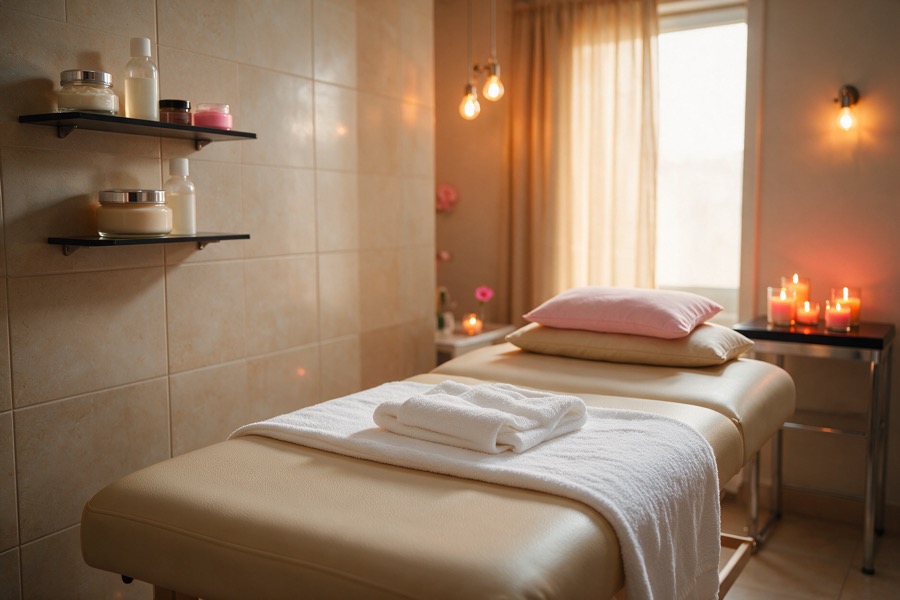 Kozmetický salón s ošetrovacím lôžkom a kozmetikou