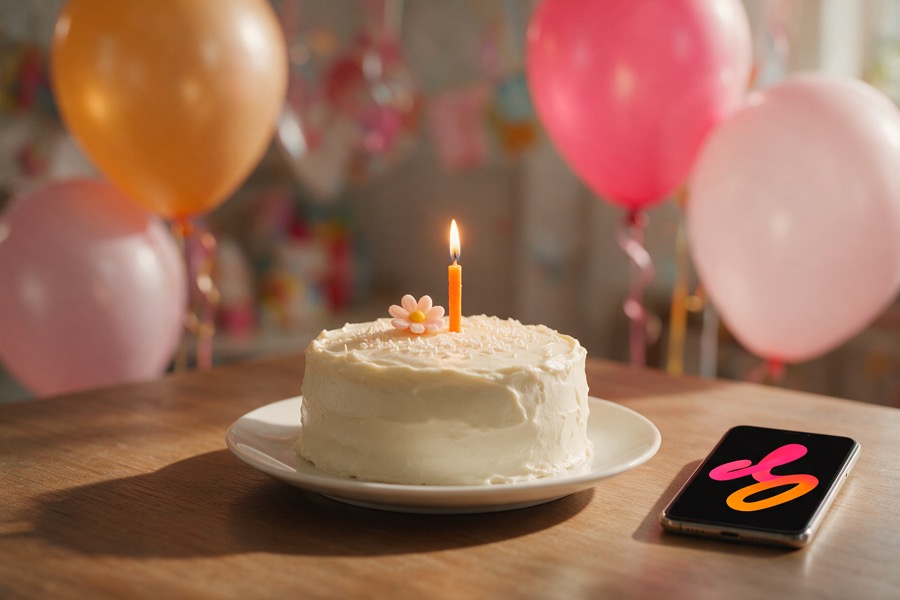 Narodeninová torta a smartfón s narodeninovým blahoželaním Narodeninová torta a smartfón s narodeninovým blahoželaním